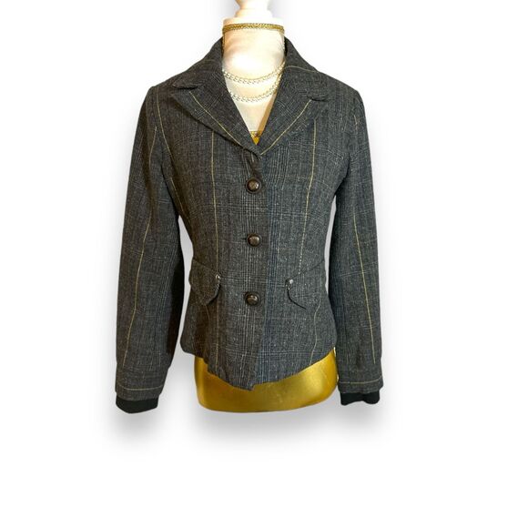 Vintage Y2K "Forever" Women's Grey Green Pinstripe Wool Button Blazer sz S Prepp - Picture 2 of 5